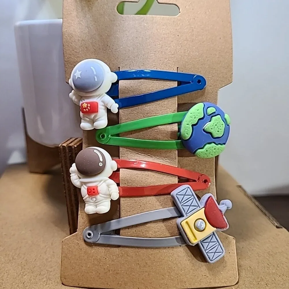 Space Hair Clips Set Astronaut Earth Satellite‎ Hair Accessories for Girls